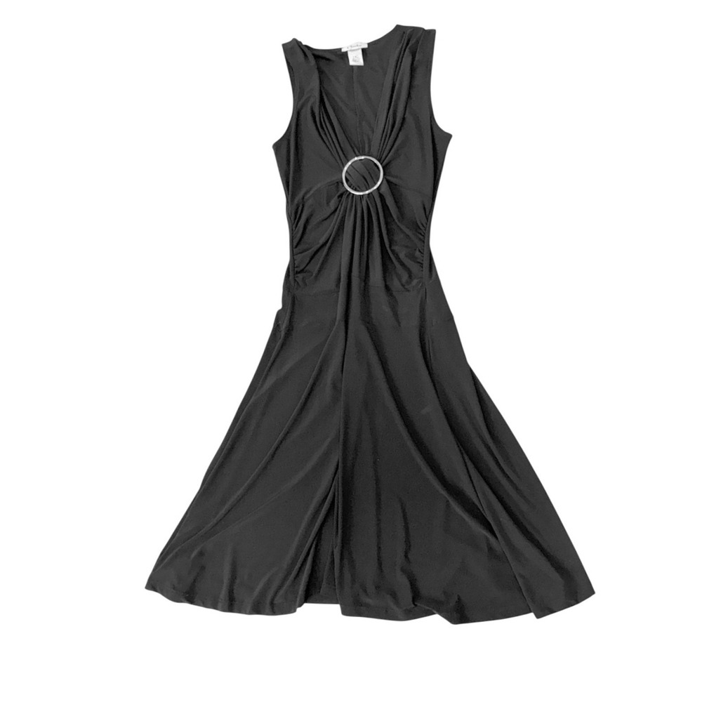 VTG Chesley Womens S Black Ring Detail Midi Dress 90s Y2K Minimalist Chic LBD